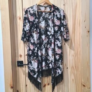 Ember Stretchy Floral Sheer Fringe Cardigan Girly Boho Chic Cottagecore Size S